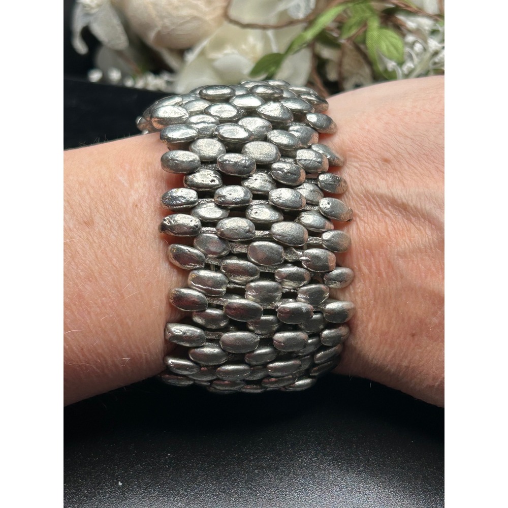 Industrial Style Statement Stretch Cuff Bracelet Chunky Metallic Boho